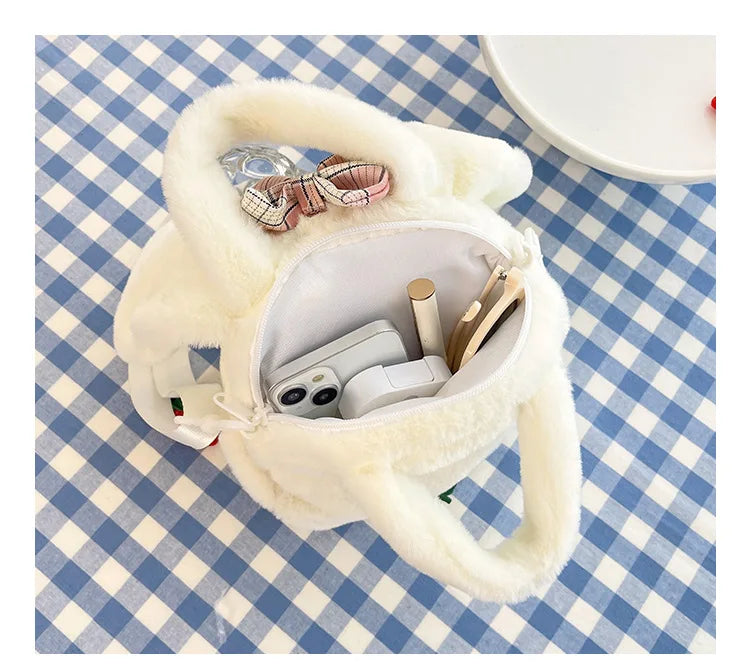 New Rabbit Kitten Plush Toy Backpack Stuffed Animal Rabbit Hold Peach Cat Hold Avocado Portable Shoulder Bag Girl Birthday Gifts