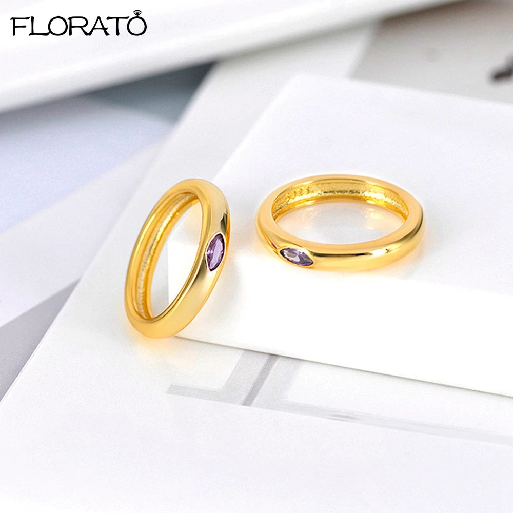 Trendy 18K Gold Plated Engagement Ring for Women Luxury Fashion Elegant Purple Crystal Wedding Rings Party Jewelry Gifts