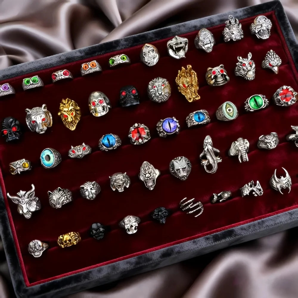 10/20/30/50Pcs/Lot Fashion Vintage Punk Gothic Rings For Women Men Owl Skeleton Animal Hop Party Gifts Fingers Jewelry Mix Style