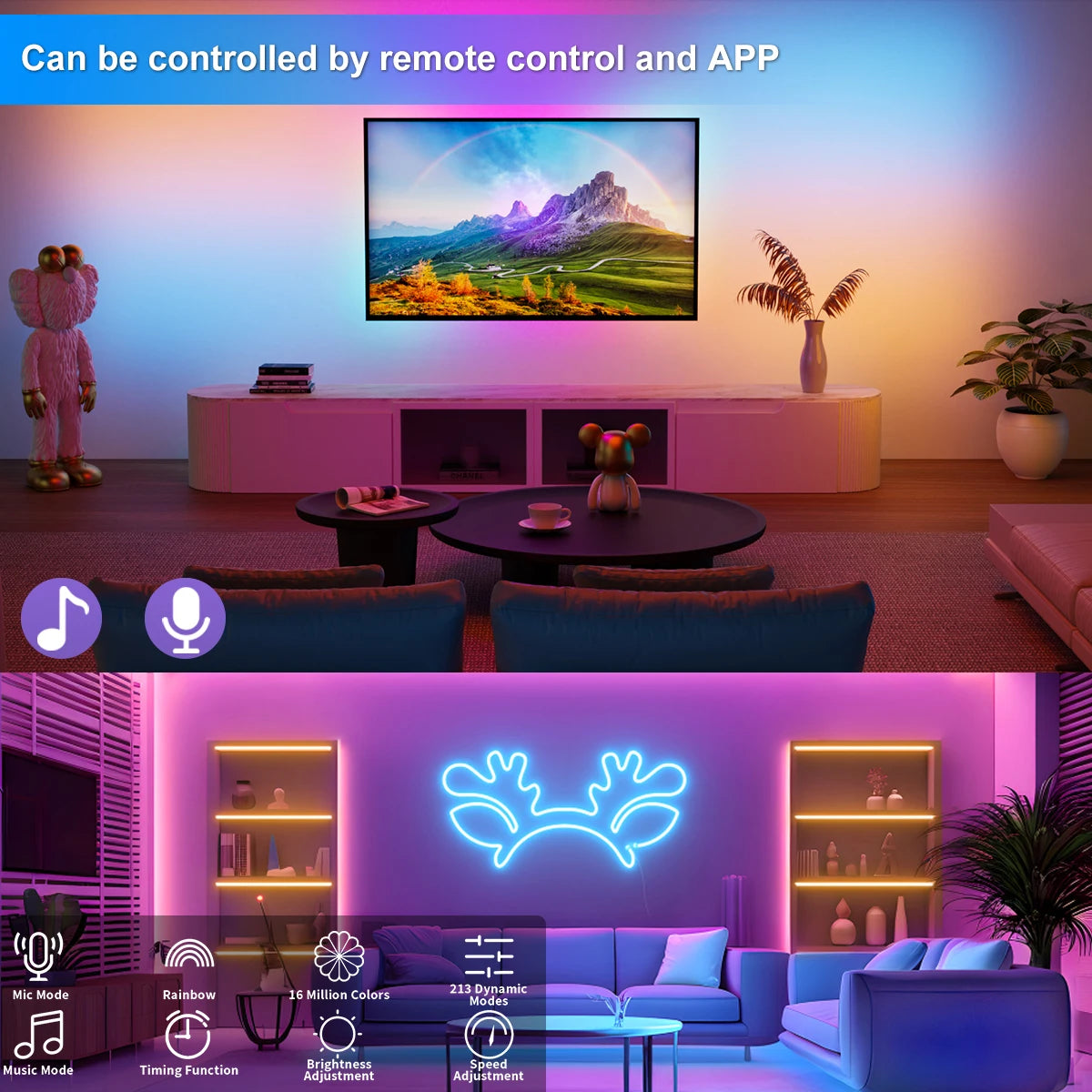 5v Smart RGB Neon Light Strip USB App/Remote Control Music Sync Waterproof Flexible Neon Strip for Bedroom Game Party Decoration