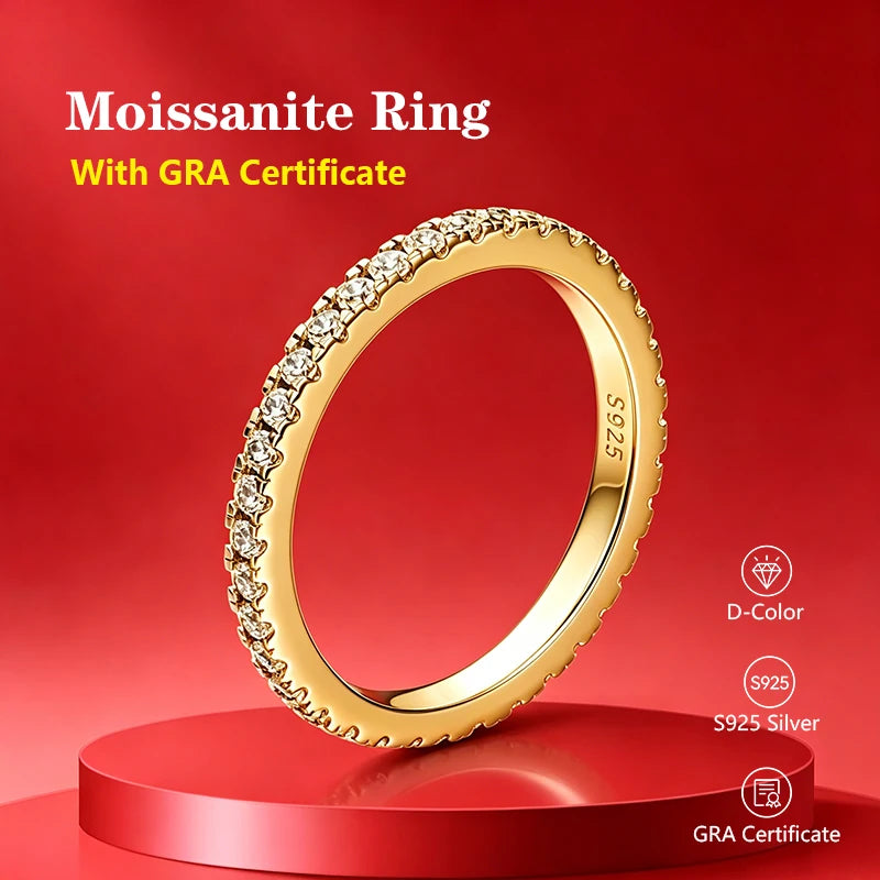 Pass Diamond Tester Pen Moissanite Ring Full Moissanites Around for Women S925 Silver Wedding Diamonds Band Stackable Ring