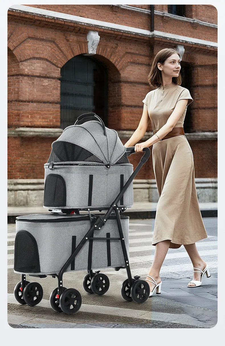 Double Pet Stroller with Detachable Carrier for Medium Small Dogs and Cats Durable Universal Wheels with Brakes Max for 30LBS