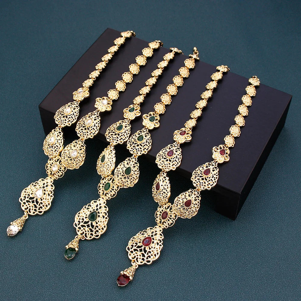 Arabic Jewelry Sets Morocco Choker Necklace Dangler Earring Bracelet Ring Gold Color Ethnic Women Charm Bijoux