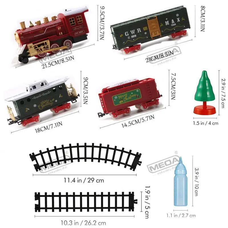 Battery Powered Christmas Electric Trains Toy with Light&Sound Kids Engineering Car Xmas Railway Track Vehicle Birthday Gift