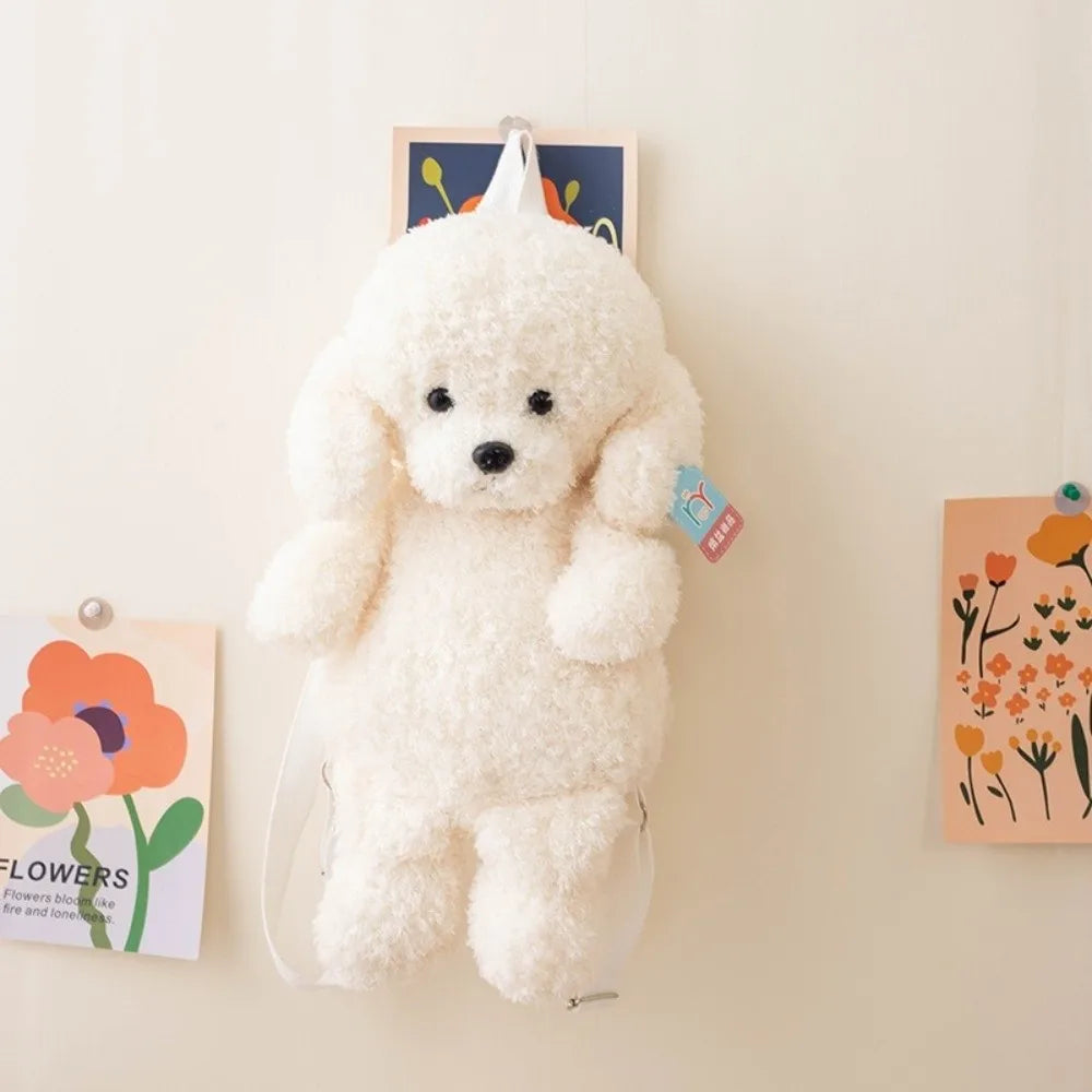 New Plush Teddy Dog Backpacks Poodle Shape Brown Khaki Stuffed Puppy Backpack Kawaii Cute Animals Shoulders Bag Girls Fashion