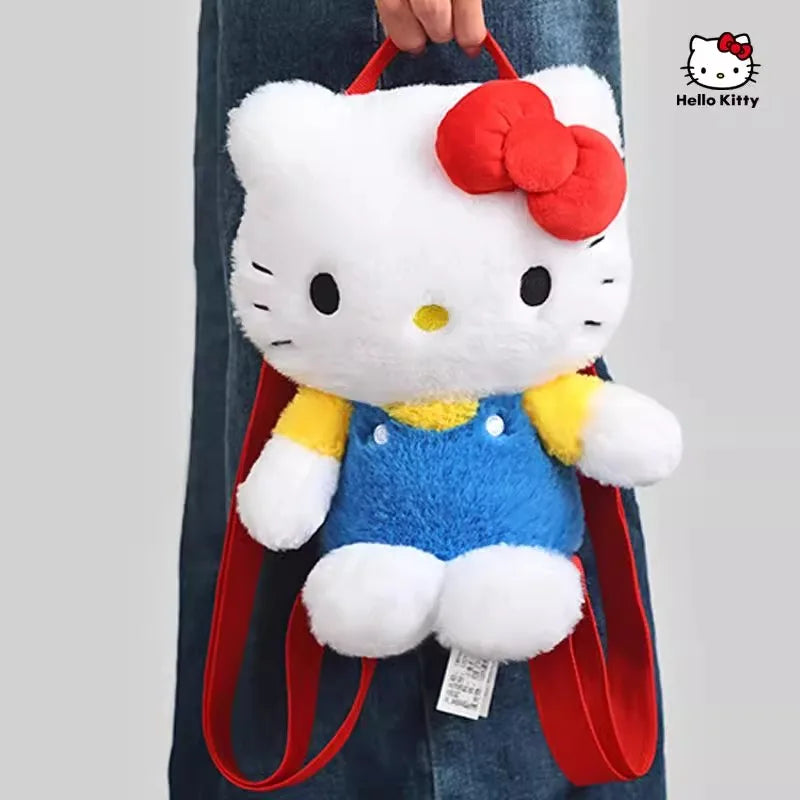 Genuine Anime Sanrio Hello Kitty Stuffed Toy Female Kawaii KT Cat Shoulders Backpack Women Kid Schoolbag Doll Girl Birthday Gift