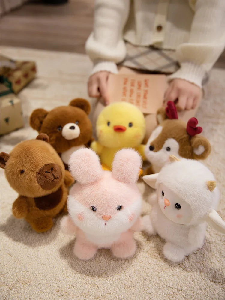 Cute Mini Plush Collectible 6 Styles 17cm, Bear Chick Reindeer Lamb Bunny Capybara Figure, Kawaii Desk Decor Ornament