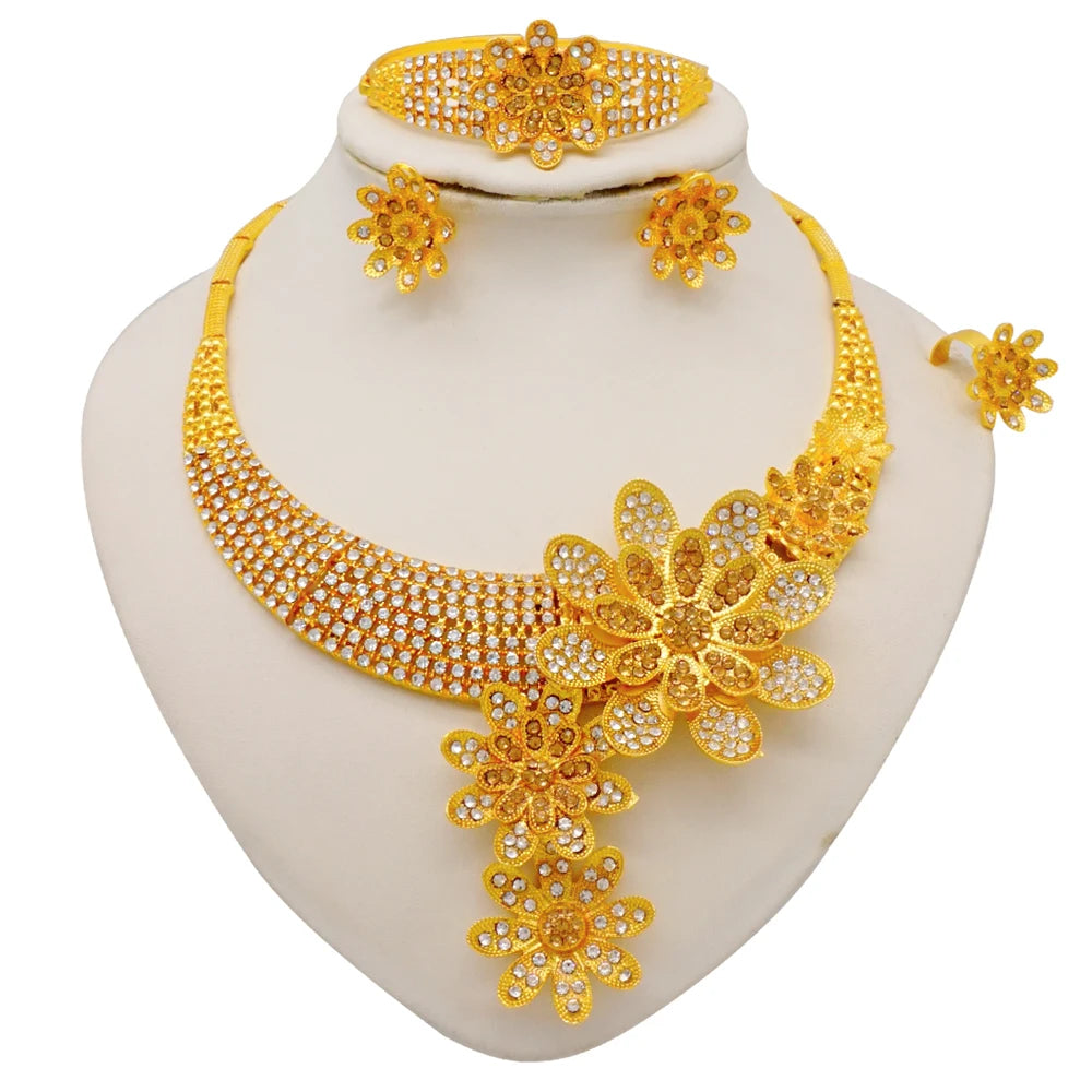 Ethiopian Fashion Women's Jewelry Set African Wedding Jewelry Set Necklace, Bracelet, Earrings, and Ring Set