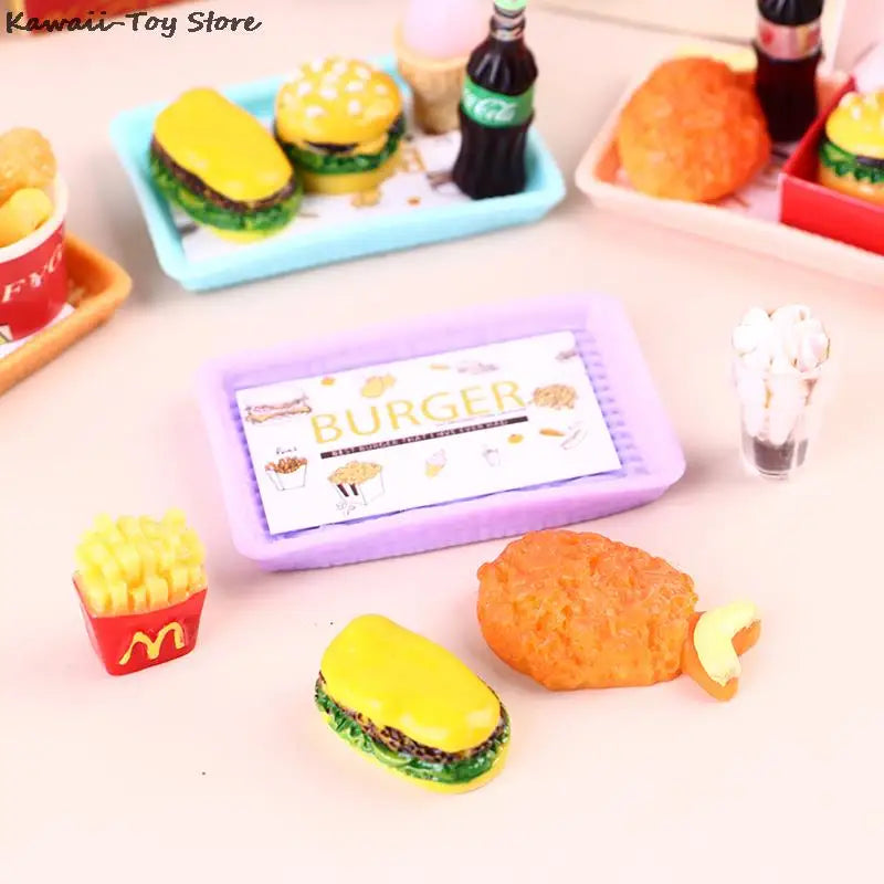 Mini 1/6 Miniature Dollhouse Hamburger Coke Cup Fast Food For Blyth Barbies Doll House Play Kitchen Ice Cream Accessories Toy