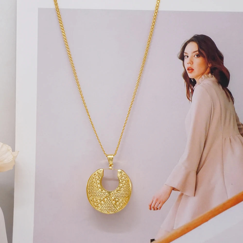 Fashion Dubai Jewelry Sets Gold Color Pendant Copper Classic Earrings Necklace For Women Daily Wear Party Anniversary Gifts
