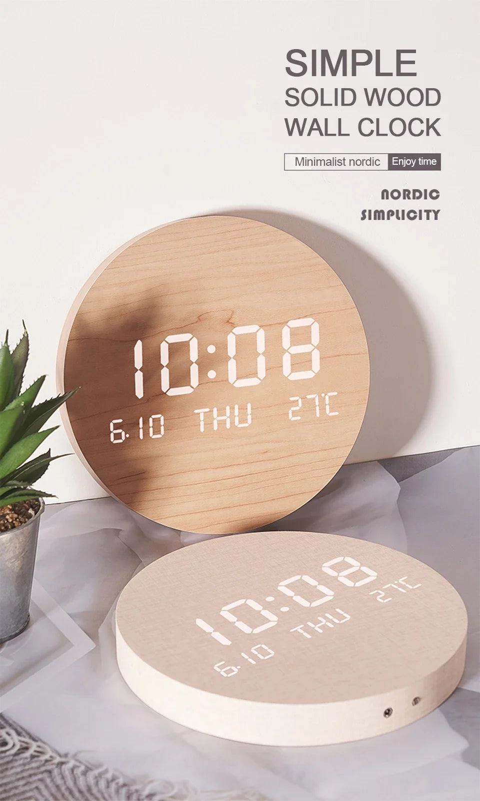 LED Digital Wall Clock Temperature Date Time Multi-function Display Living Room Home Bedroom Silent Clock Fashion Wall Clock