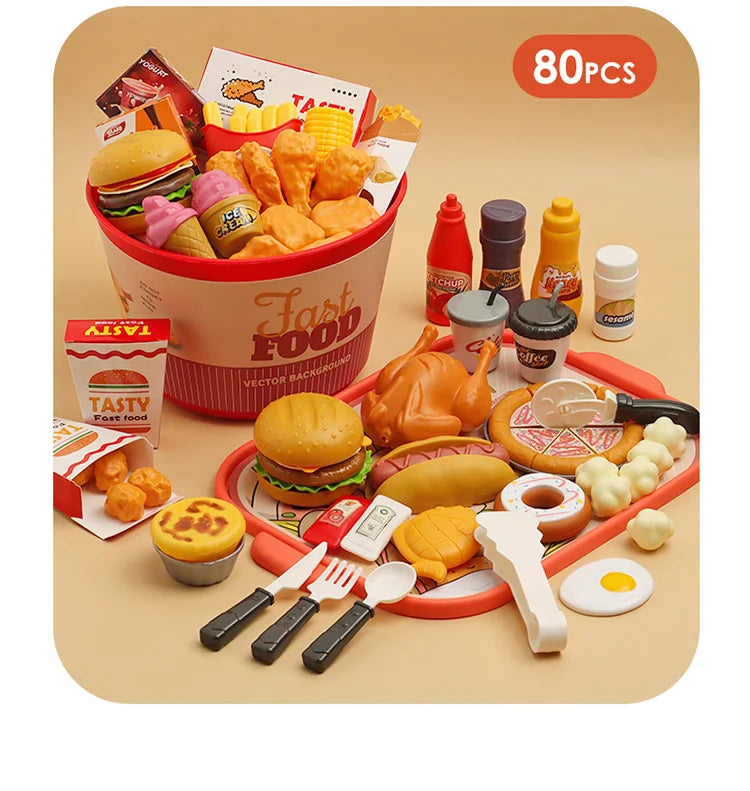 Children Food Kitchen Toys Set Girl Pretend Play House Simulation Bread Burger Pizza Cooking Game Kitchen Play Props Accessories