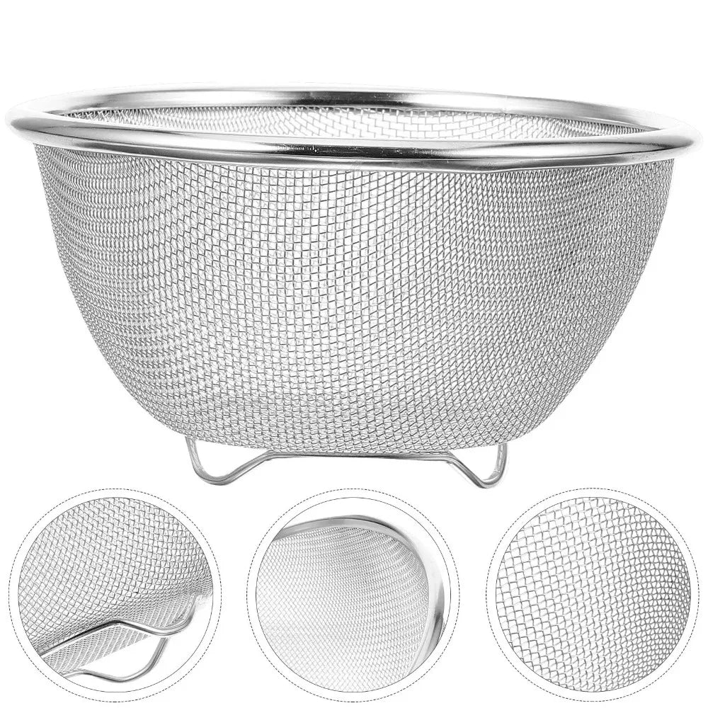 Stainless Steel Mesh Sieve Draining Basket Household Kitchen for Washing Rice Vegetables Fruits Multi Function Easy Clean