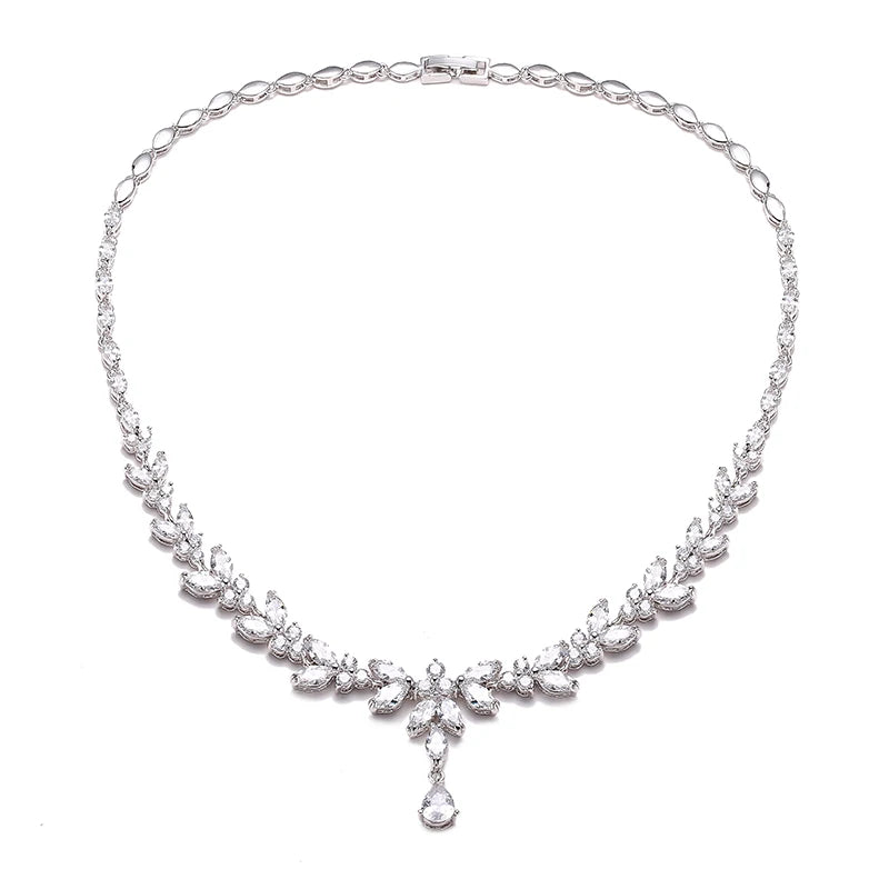 ZAKOL Luxury Brilliant Zirconia Leaf Necklace Earrings Rings Bracelets Set for Women CZ Drop Bridal Wedding Jewelry Sets New