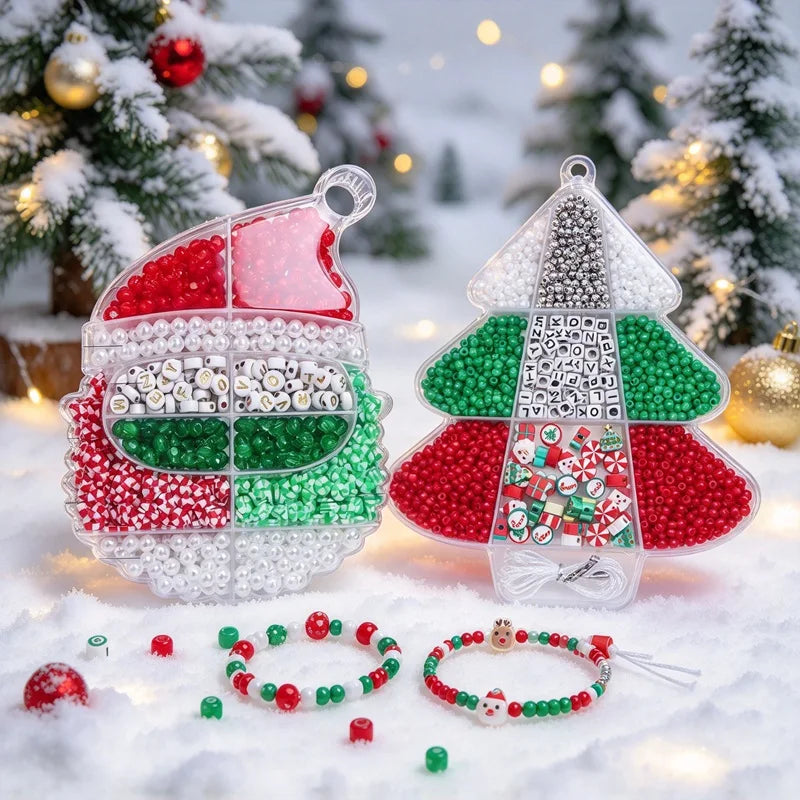 Christmas DIY Bracelet Making Bead Set Storage Box Festive Beads for Bracelet Keychain Holiday Craft Handmade Jewelry Craft