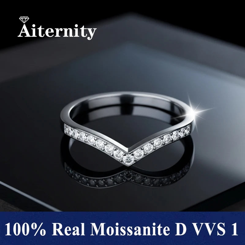 Fashion V Shape D VVS1 Moissanite Row Rings for Woman 925 Sterling Silver Jewelry Gift Woman's Moissanite Diamond Ring
