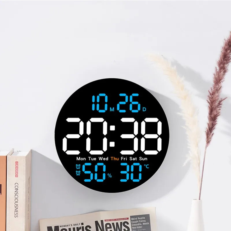 10 Inch Remote Control Digital Wall Clock Temperature Humidity Date Week Timing Countdown 2 Alarm Auto Dimmer LED Alarm Clock
