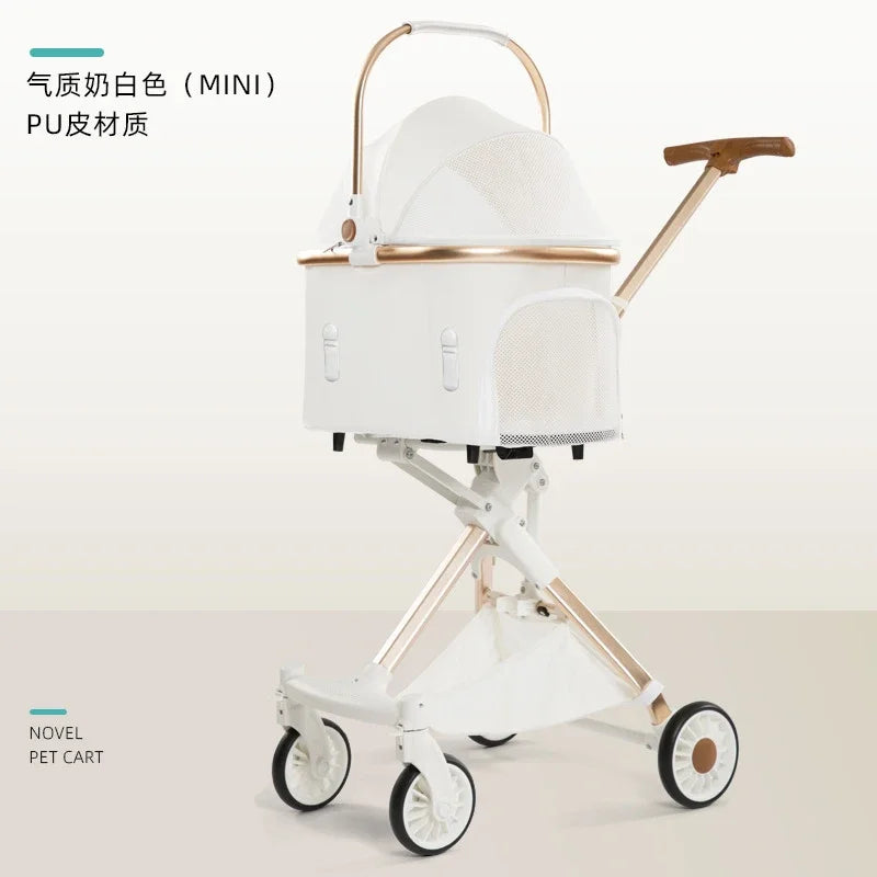 Lightweight White High View Pet Stroller One-click Foldable Cart for Small Medium Dogs Cats Outdoor Travel Pet Supplies Hot Sale