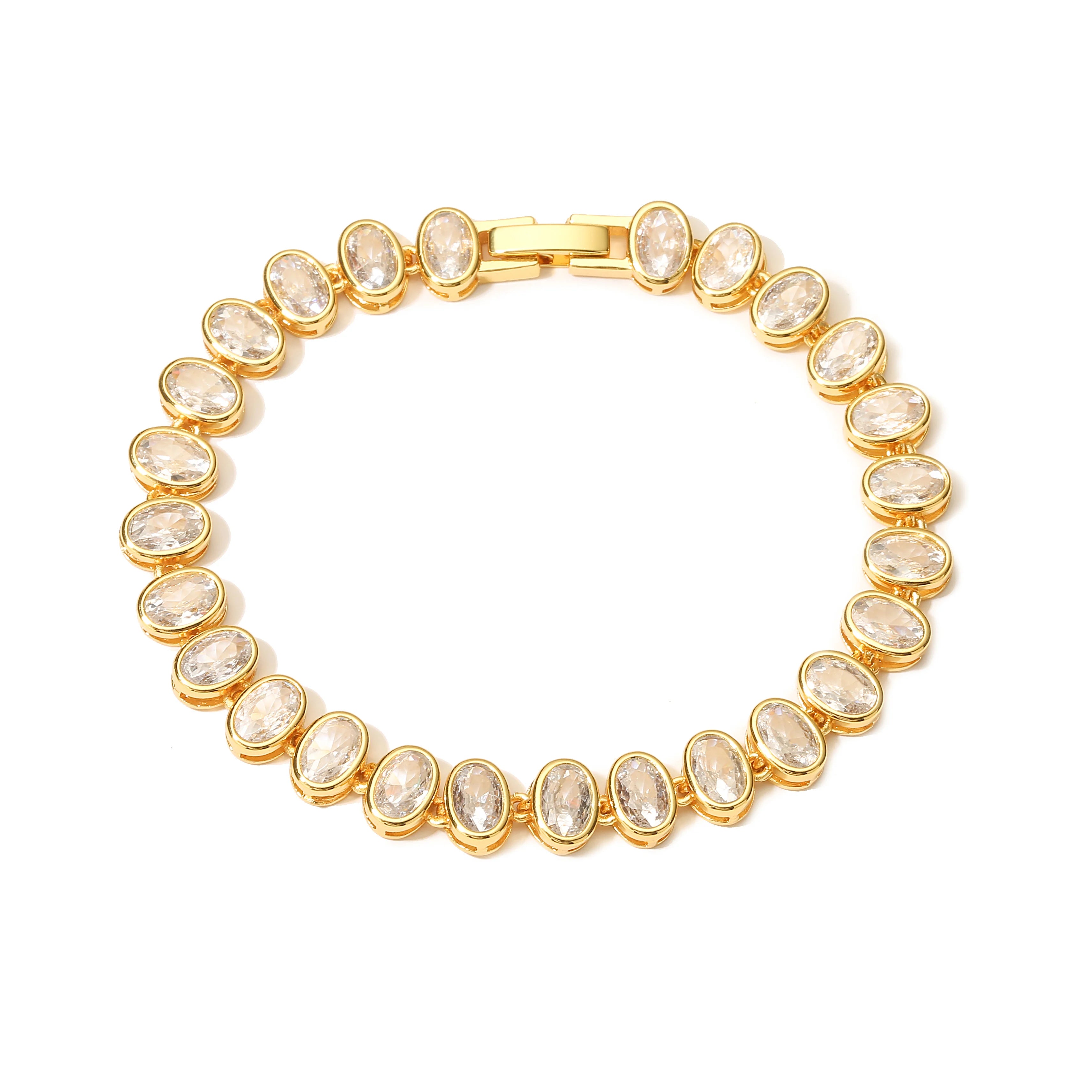 HECHENG,Oval Sparkling CZ Charm Bracelets Necklace for Women 18K Gold Plated Tennis Cubic Zircon Bohemia Beach Jewelry Set