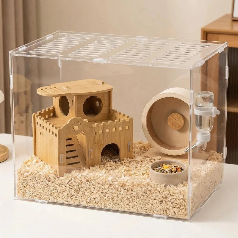 Bamboo Hamster Hideout House - All Season Winter Sleeping Nest for Golden Bear Small Pet Decor Landscape Cage Accessories