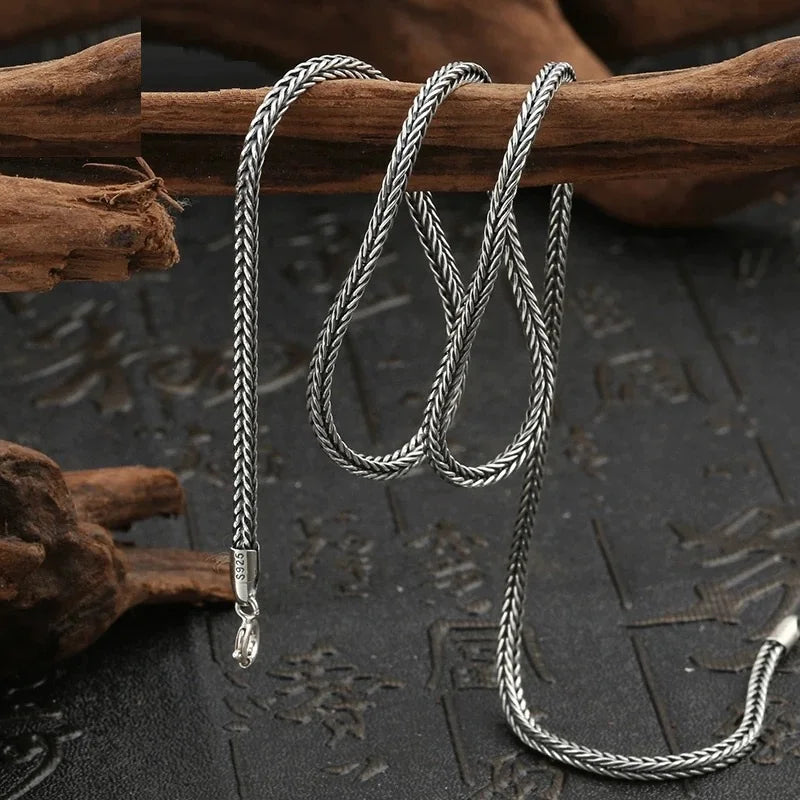 S925 pure silver Fox Tail Sweater Chain For Men And Women Retro Style Bracelet With Thick 3mm Woven Vhain