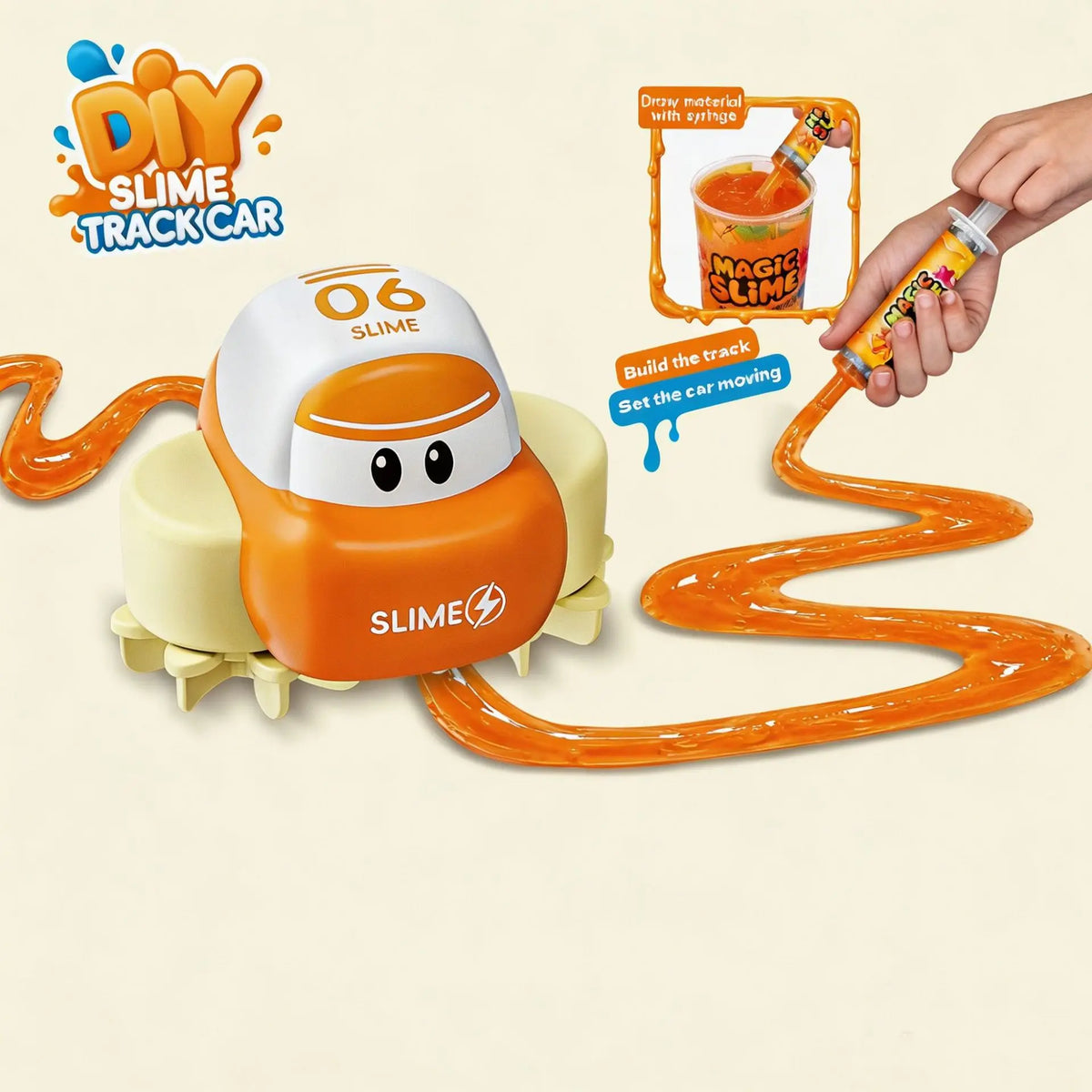 DIY Slime Track Car Set, Draw Your Own Track with Non-Toxic Paste, Electric Toy, Creative Stress Relief Gift