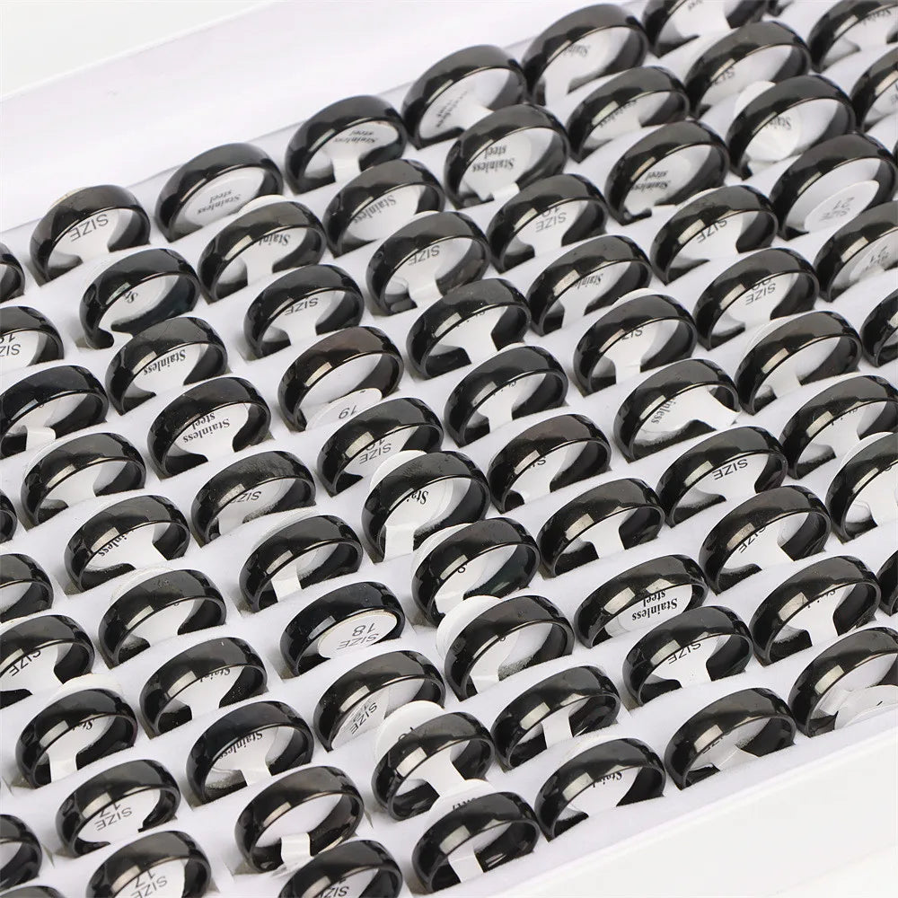 100Pcs/lot Fashion Smooth Stainless Steel Rings For Women Men Width 2-8mm Simple Lovers Jewelry Party