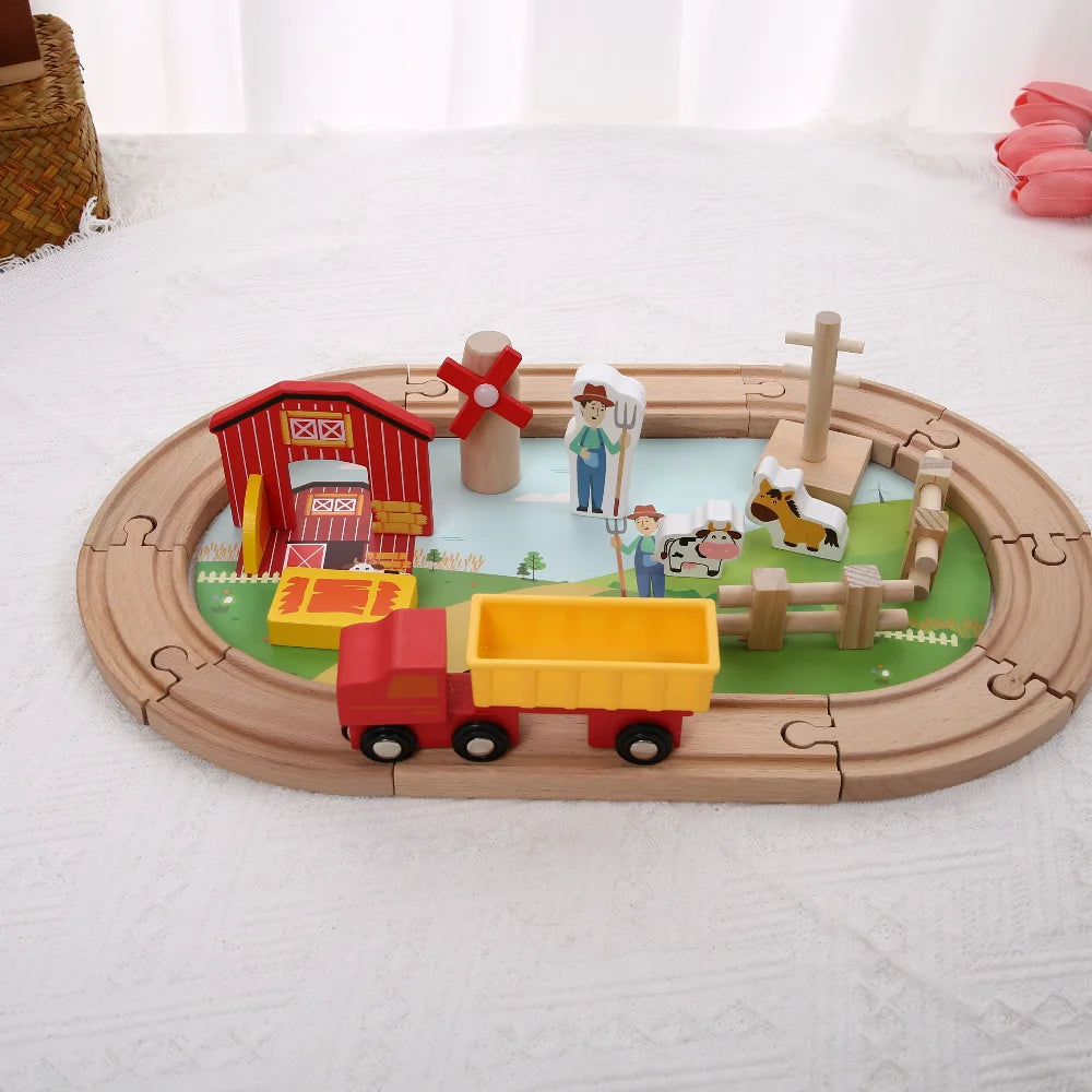 Wooden Rail Car Toy Children's Train Puzzle Assembly Early Education Toy Boy and Girl Birthday Gift Set