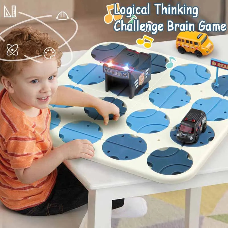 Kid Track Car Puzzle Set Toy DIY Assembling Maze Map Sound Light Electric Rail Car Logical Thinking Trainting Intellectual Game