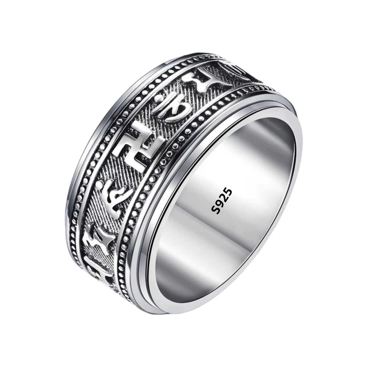 S925 Sterling Silver Ring Men Women Retro Buddhist Six-Character Great Mantra Ring Male Female Amulet Jewelry Exquisite Gift