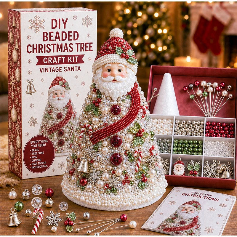 DIY Bead Christmas Tree Craft Kit Santa Claus Bead Craft Tabletop Xmas Ornament Handmade Holiday Home Decor Gift For Craft Lover