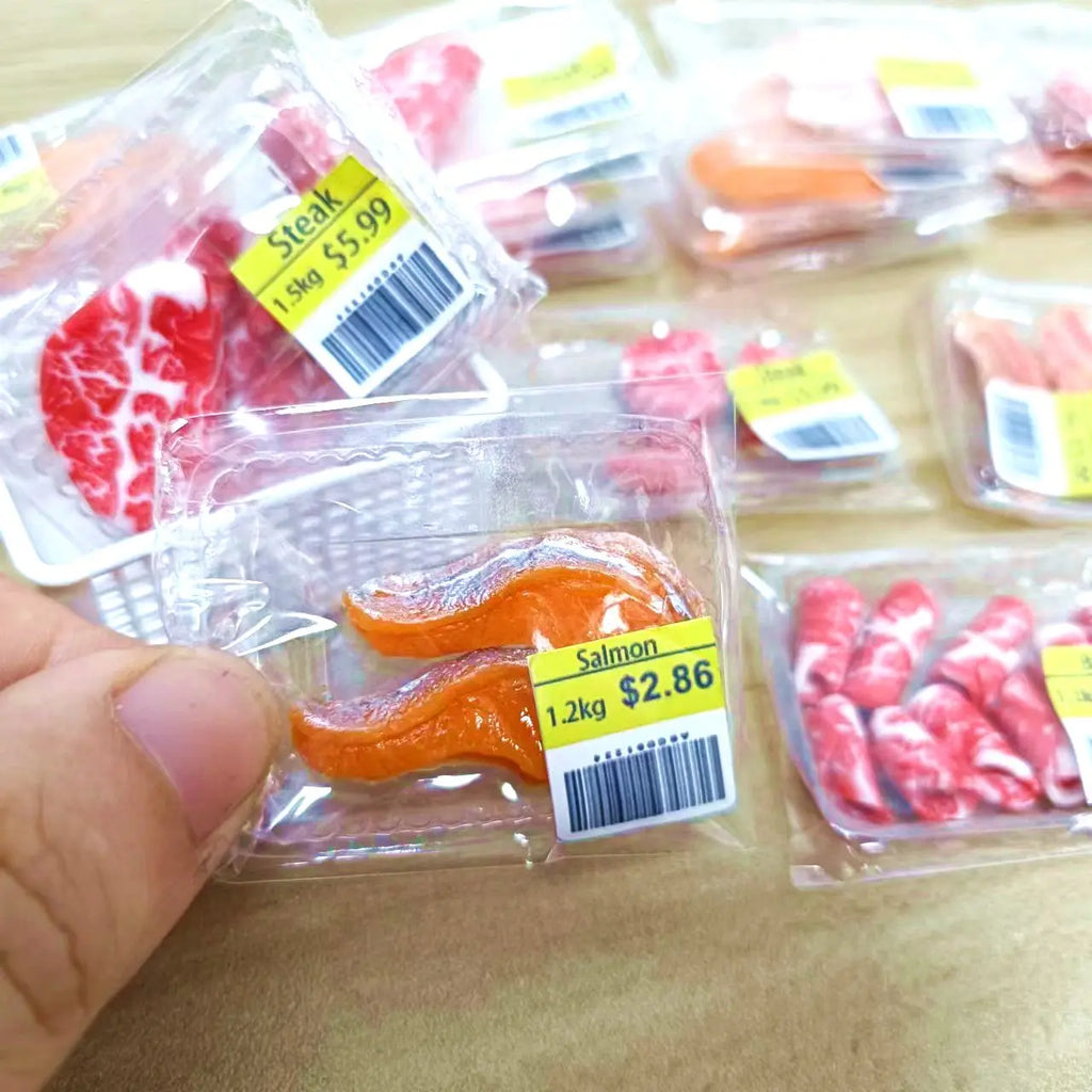 New Miniature Supermarket Food Simulation Beefsteak Salmon Bacon Beef Roll for Doll House Mini Kitchen Clay Food Accessories