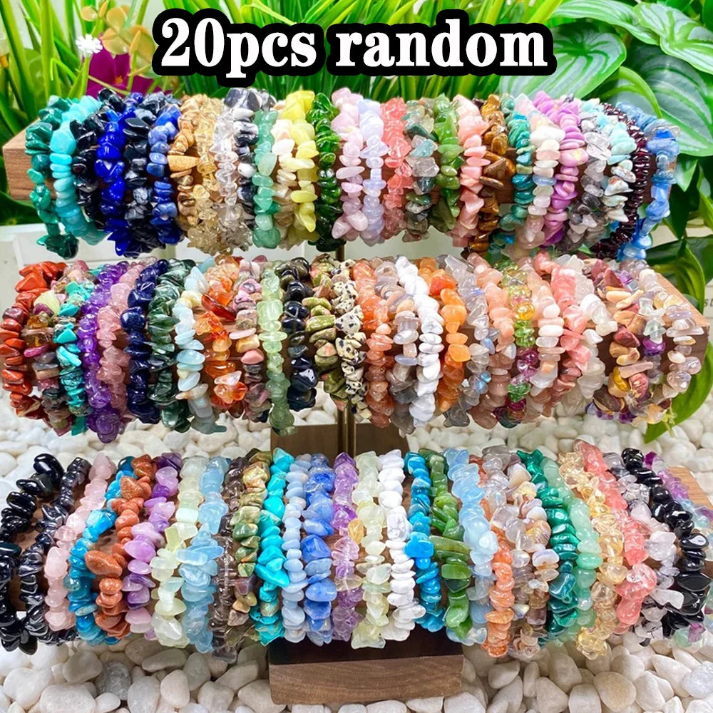 5/10/20pcs Random Women's Gravel Bracelet Set Natural Colored Gravel Bead Bracelet Irregular Bracelet Spiritual Elastic Bead