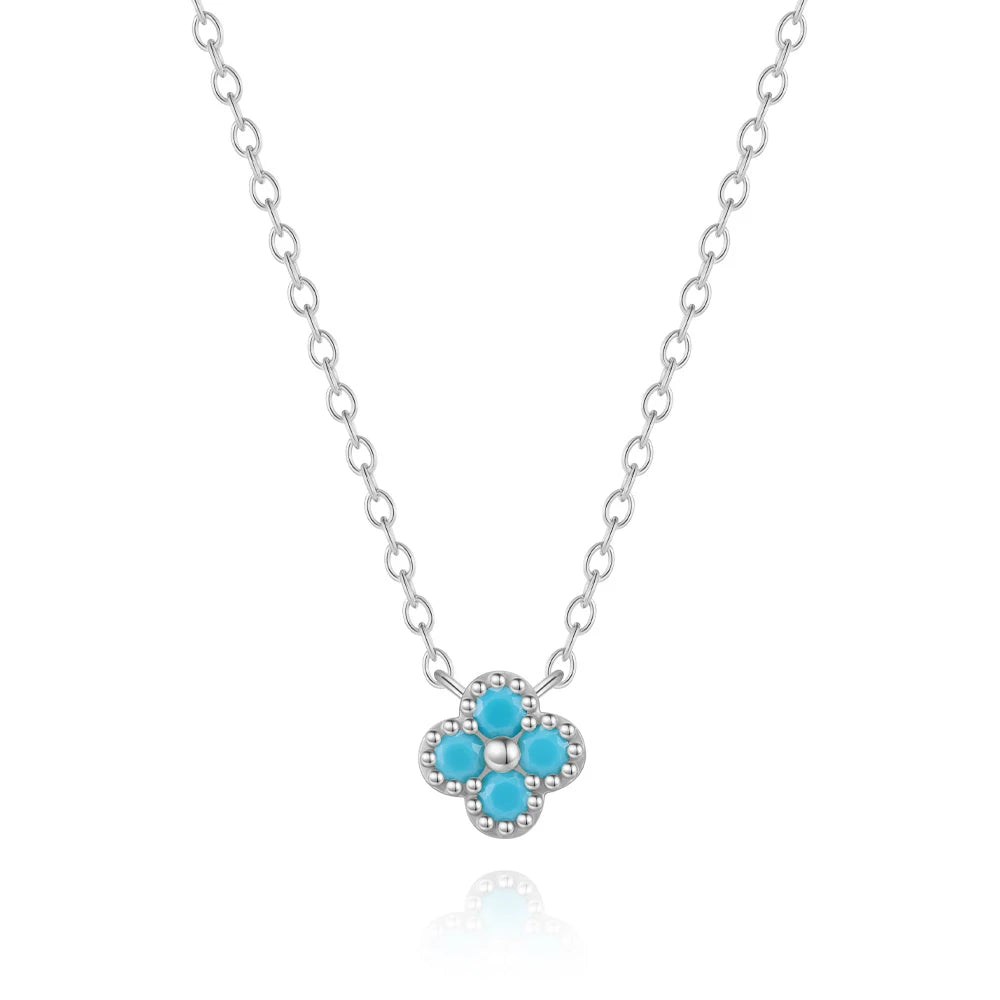 Aide Plata Real 925 Sterling Silver Lucky Lady Necklace European And American Four-leaf Clover Chain Necklace Turquoise Necklace