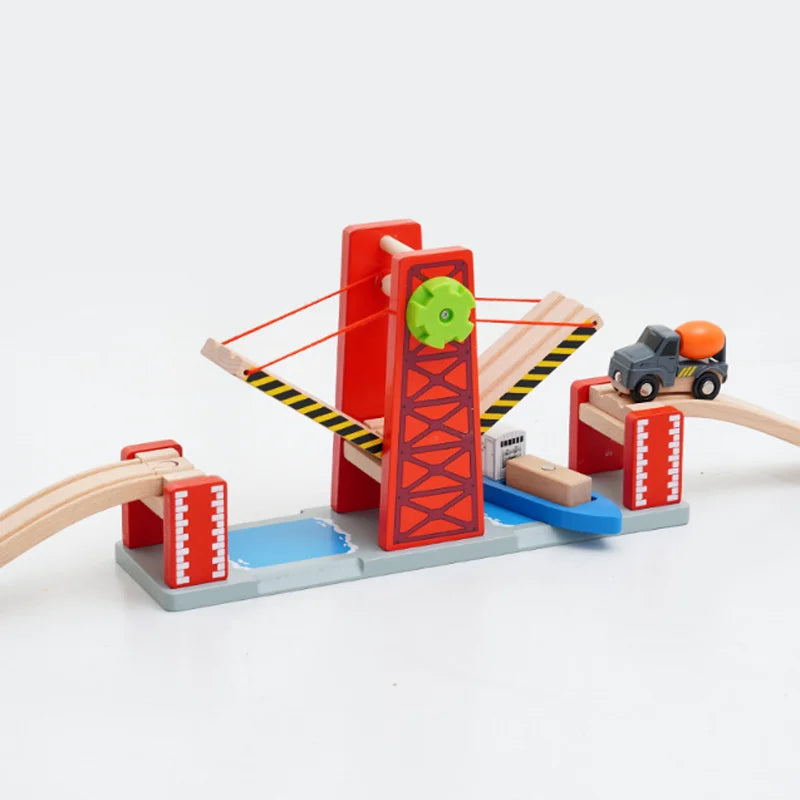 New Wooden Train Tracks Scene Accessories Mountain Tunnel Bridge Crane Tower Compatible ALL Brand Wooden Track Toys For Kids
