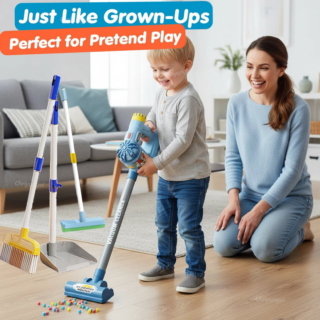 Kids Vacuum Cleaner Toy Electric Realistic Pretend Play Housekeeping Cleaning Set for Toddlers Educational Gift for Boys Girls