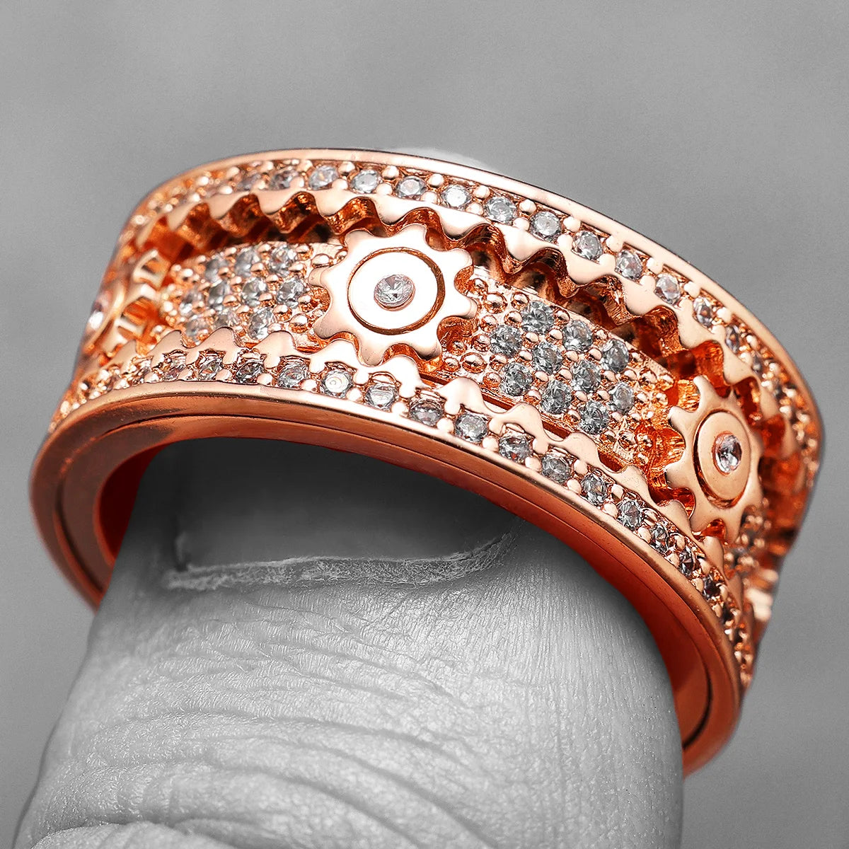 Fidget Spinner Gemstone Gear Men Rings Stainless Steel Women Jewelry Punk New in Rock Hip Hop Fashion Accessories Gift Wholesale
