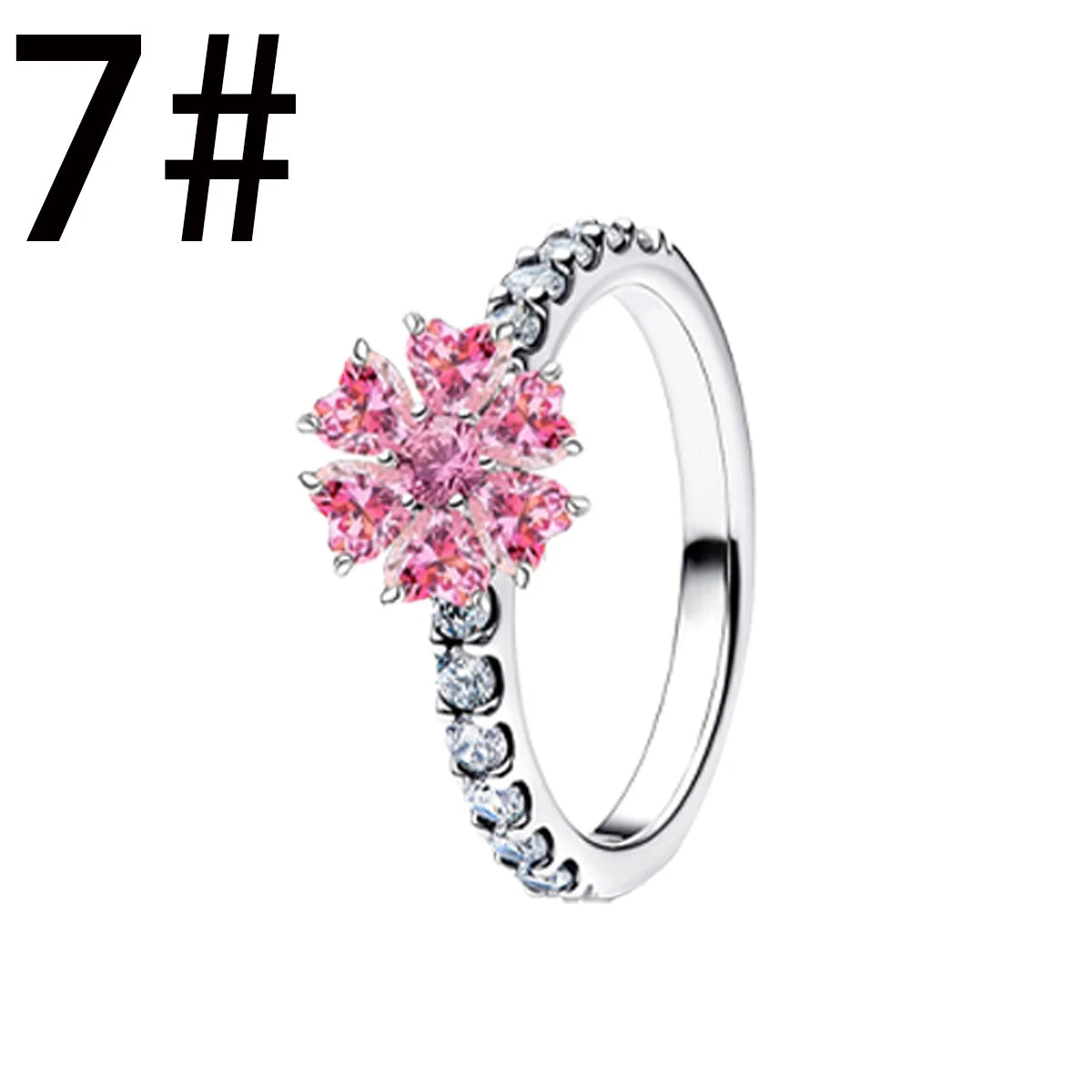Hot Sales 925 Sterling Silver Pink Flower heart Ear Stud Ring Pendant Bead fit DIY Women's Bracelets Necklaces Jewelry Gifts
