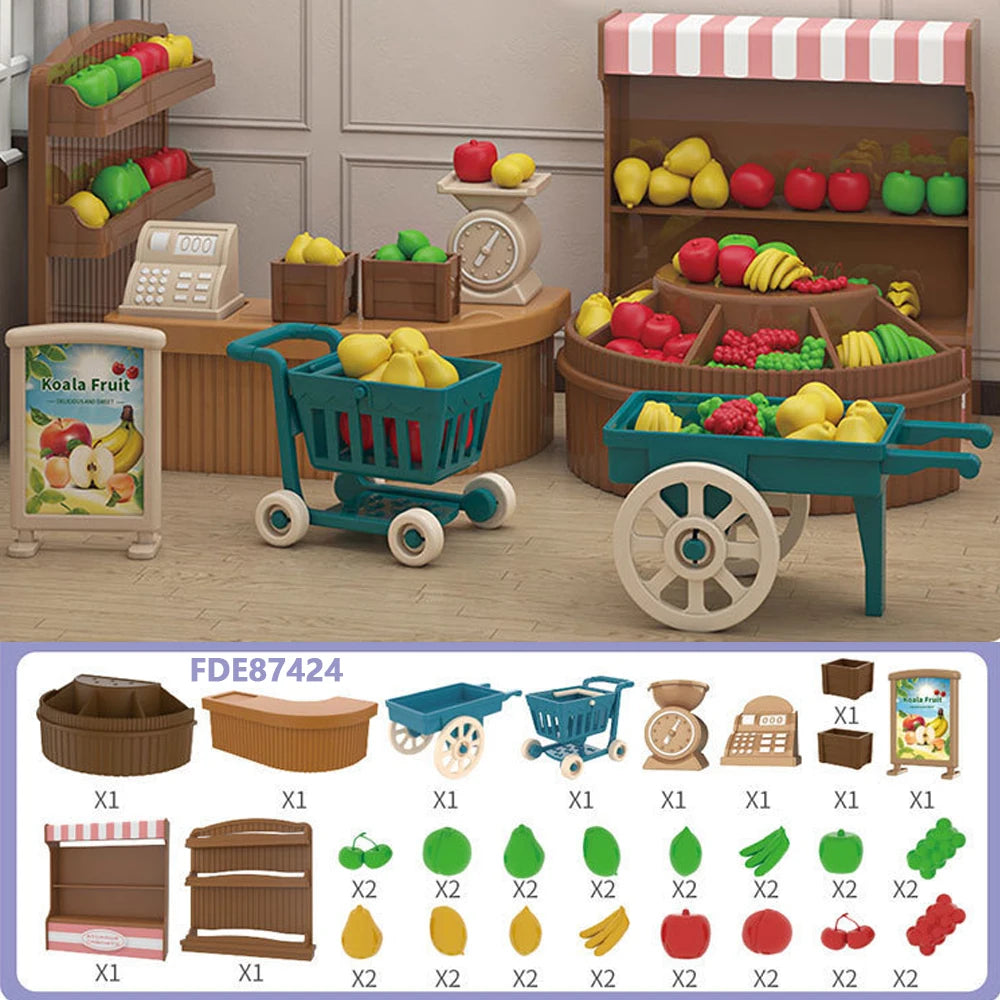 1/12 Dollhouse Furniture Living Bedroom Kitchen Bathroom Set Forest Animal Family Miniature Simulation Doll Accessories DIY Toy