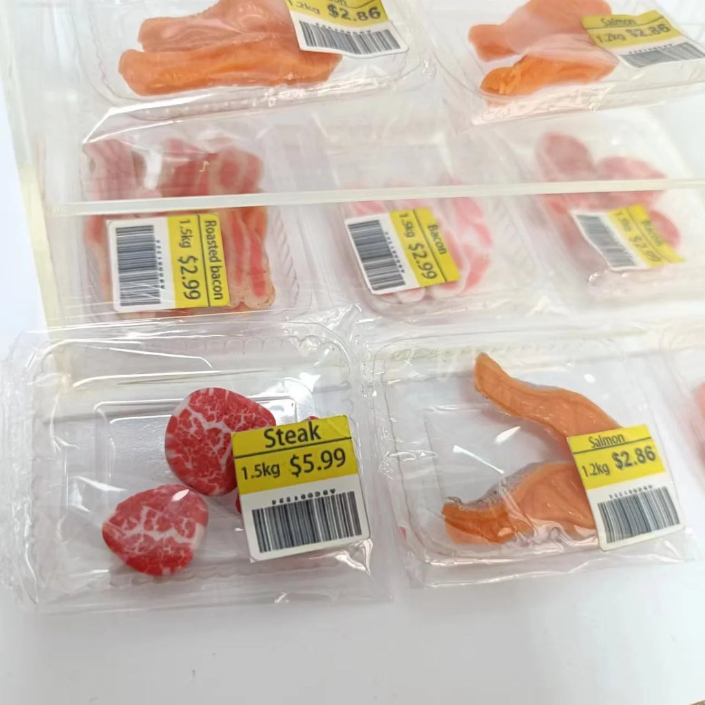 New Miniature Supermarket Food Simulation Beefsteak Salmon Bacon Beef Roll for Doll House Mini Kitchen Clay Food Accessories
