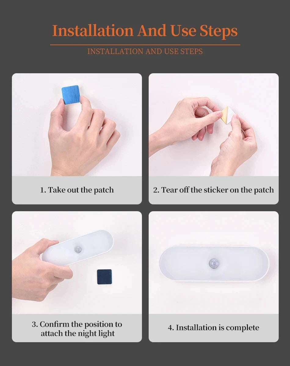 Night Lights Wireless LED Motion Sensor Lamp USB Rechargeable Magnetic For Kitchen Closet Wardrobe Stairs Lighting