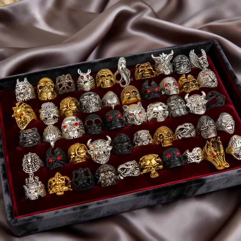 10/20/30/50Pcs/Lot Fashion Vintage Punk Gothic Rings For Women Men Owl Skeleton Animal Hop Party Gifts Fingers Jewelry Mix Style