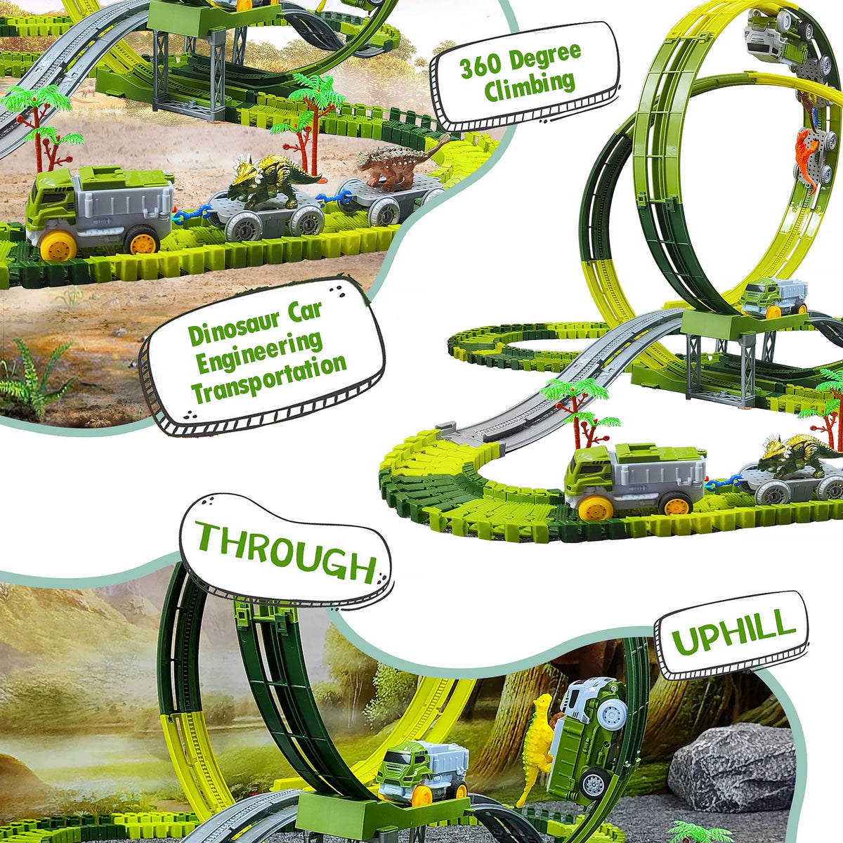 Electric Dinosaur Track Train for Kids - Magic Climbing Engineering Car Puzzle Toy Anti-Gravity Boys Gift