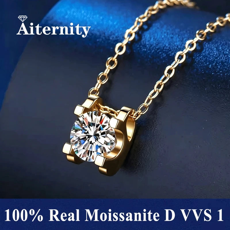 Fashion Luxury Trendy Classic 1ct GRA Moissanite Irregular Sqaure Necklace For Charm Women 925 Silver Party Jewelry Gift
