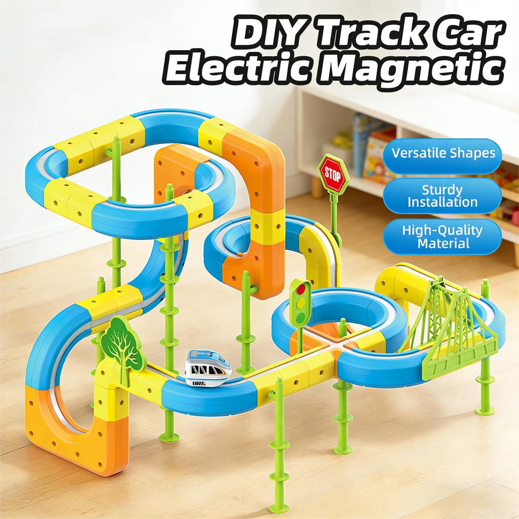 Electric Magnetic DIY Track Car, Parent-Child Interaction, Multiple Play Styles, Anti-Gravity Train, Super Strong Magnets, DIY Assembly, Suitable for Boys and Girls, Best Gift