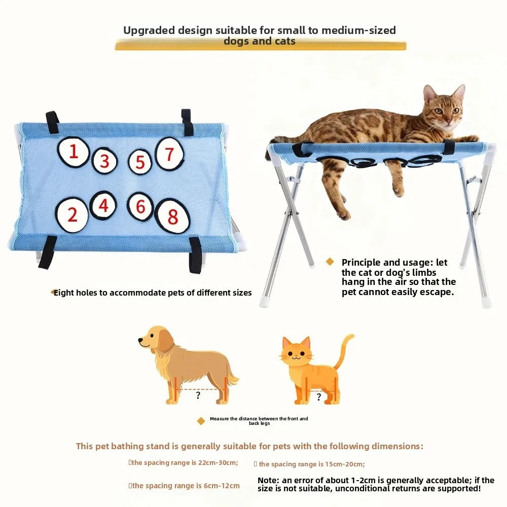 Portable Pet Grooming Bath Hammock Stand Adjustable Dog Cat Washing Restraint Mesh Support Rack Foldable Pet Bathing Drying Groo