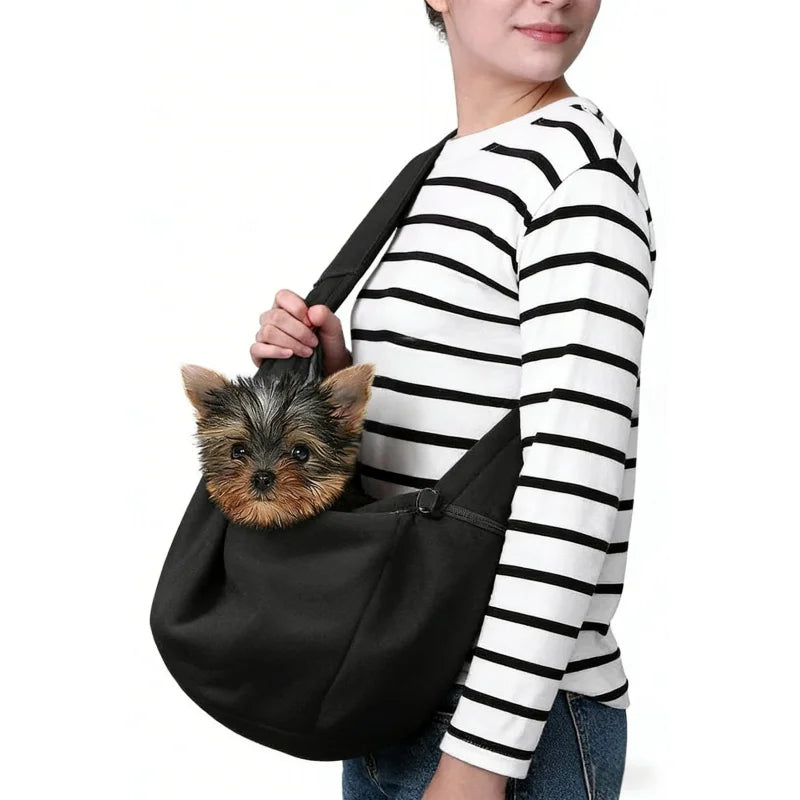 Black Small Dog Chest Carrier Bag Adjustable Shoulder Strap Zippered Pocket Suitable for Puppies Pet Transport