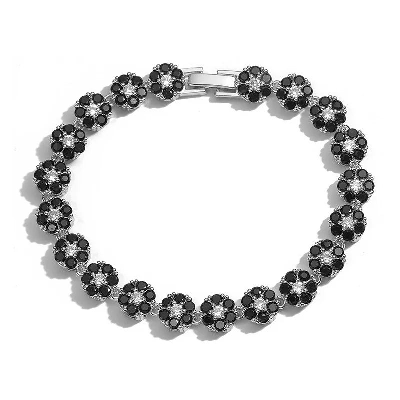 HECHENG, Flowers Colourful Zircon Necklace Bracelet ,Fine Jewelry Brass 18K Real Gold Plated Romantic Gift For Women