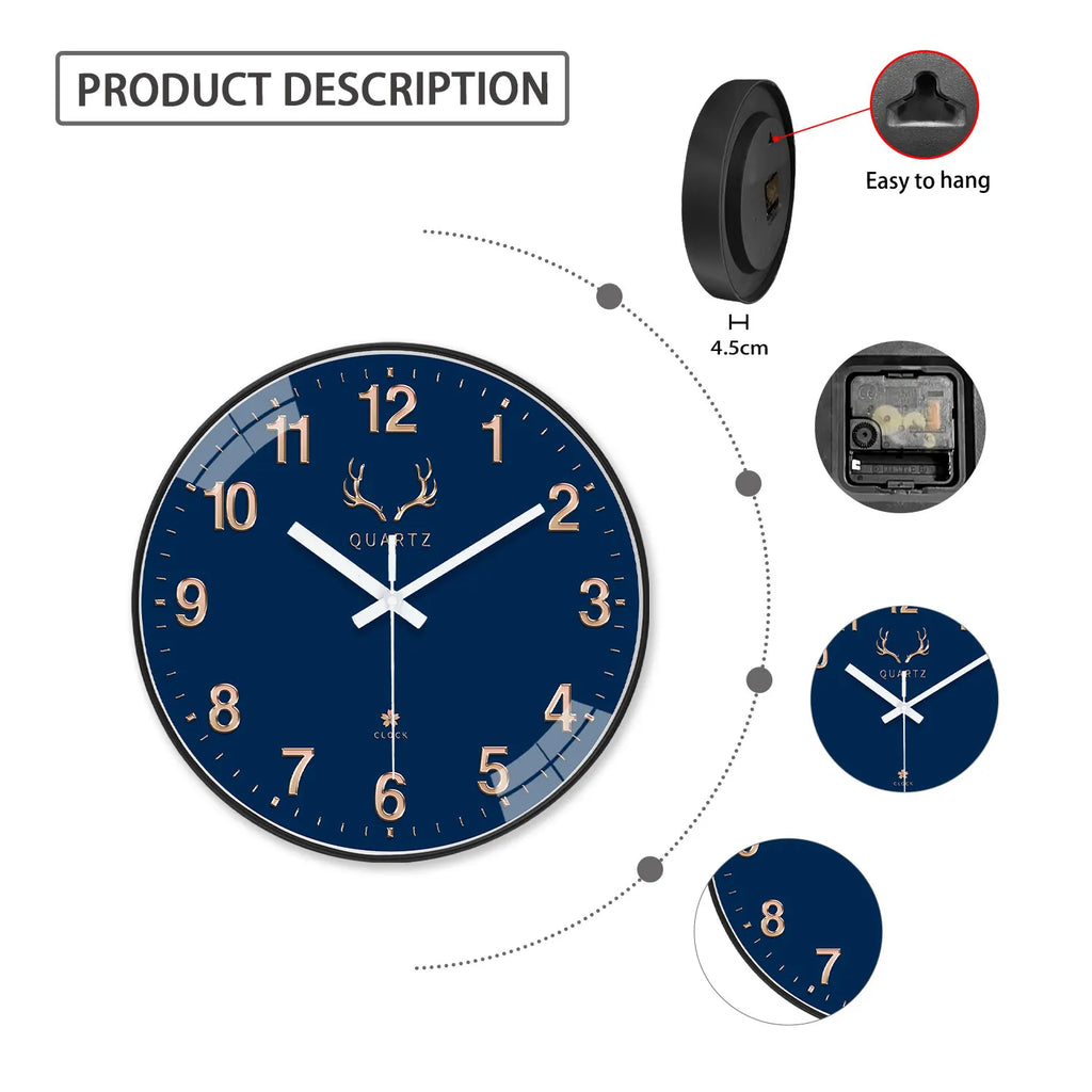 1 Dark Blue Plastic Wall Clock, 8-12inch Round Silent Non-Ticking Landscape Painting Themed Wall Clock, Aa Battery Powered, Suitable for Living Room, Study, Office, Bedroom, Ideal Gift for Mother, Gift for Friend, Valentine's
