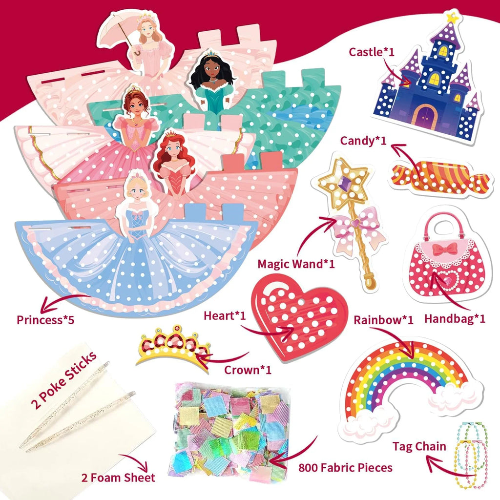 3D Princess Poke Art Craft Kit, 800Pcs Fabric Pieces DIY Poking Toy, Kids Educational Handmade Art Set Girls Birthday Gift